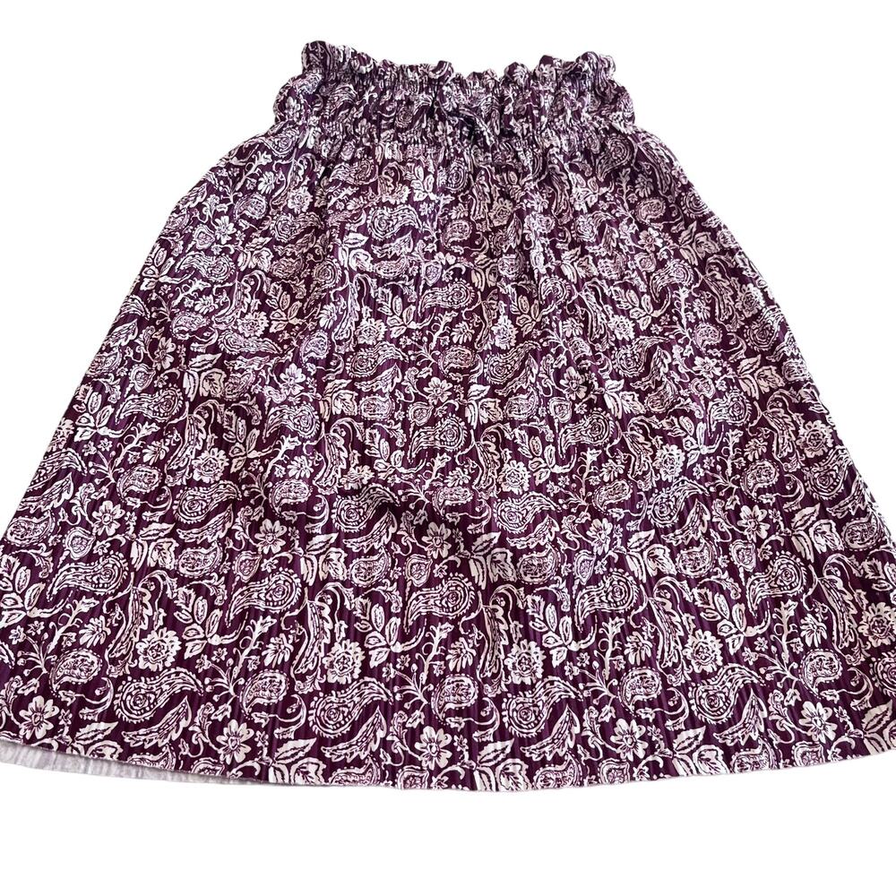Zara Girls Paisley Pleated Midi Skirt Boho Cottagecore Maroon Cream Size 11-12